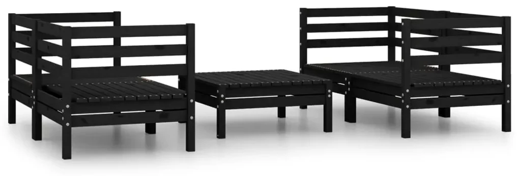 Set divani da giardino 5 pz nero in legno massello di pino