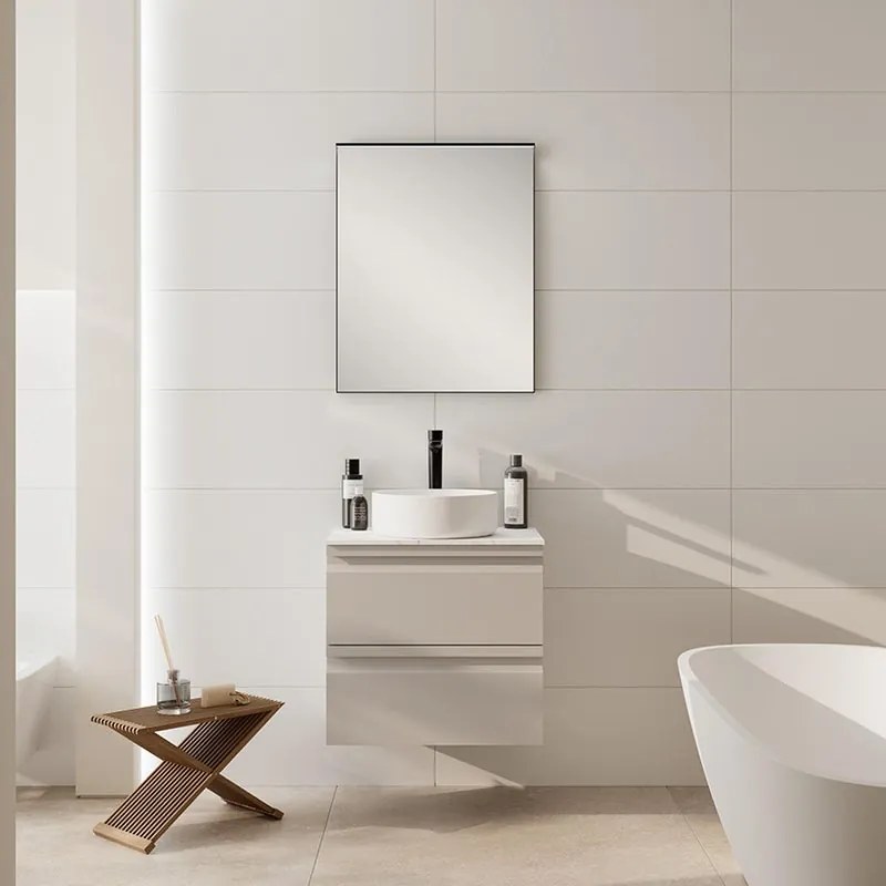 Mobile da bagno sospeso Pull con top gres calacatta  L60 H56 P46,5 cm taupe