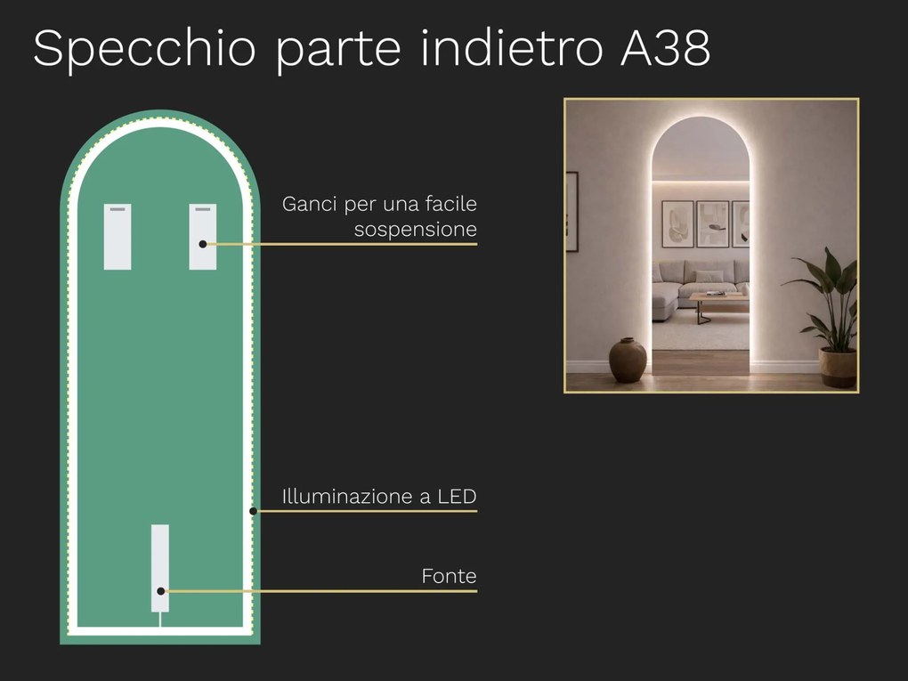Specchio atipico con illuminazione a LED A38 75×200