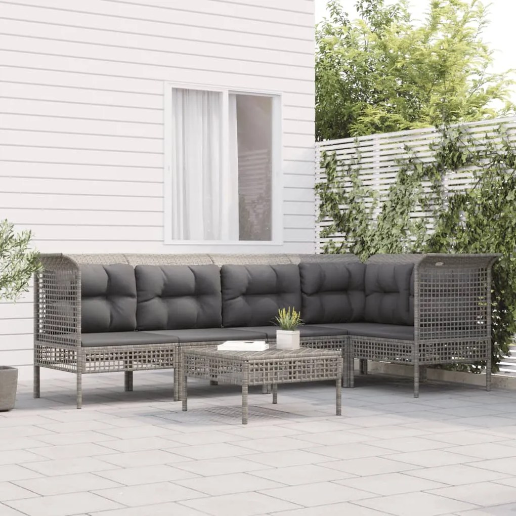 Set divani da giardino 6 pz con cuscini in polyrattan grigio