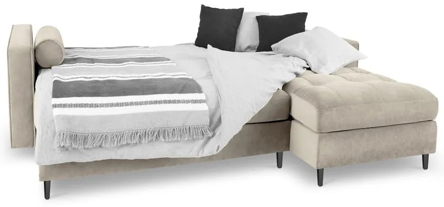 Divano letto angolare in velluto beige, angolo destro Santo - Milo Casa