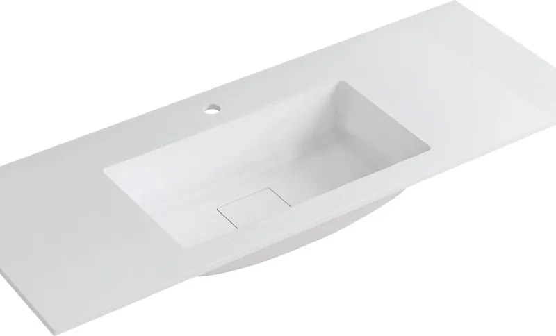 Lavabo a incasso rettangolare vasca centrale L 120.5 x H 15 x P 46 cm in resina bianco lucido