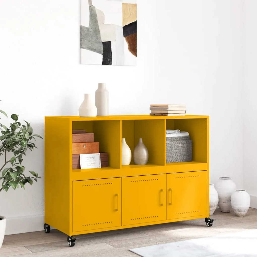 Credenza giallo senape 100,5x39x72 cm acciaio laminato a freddo