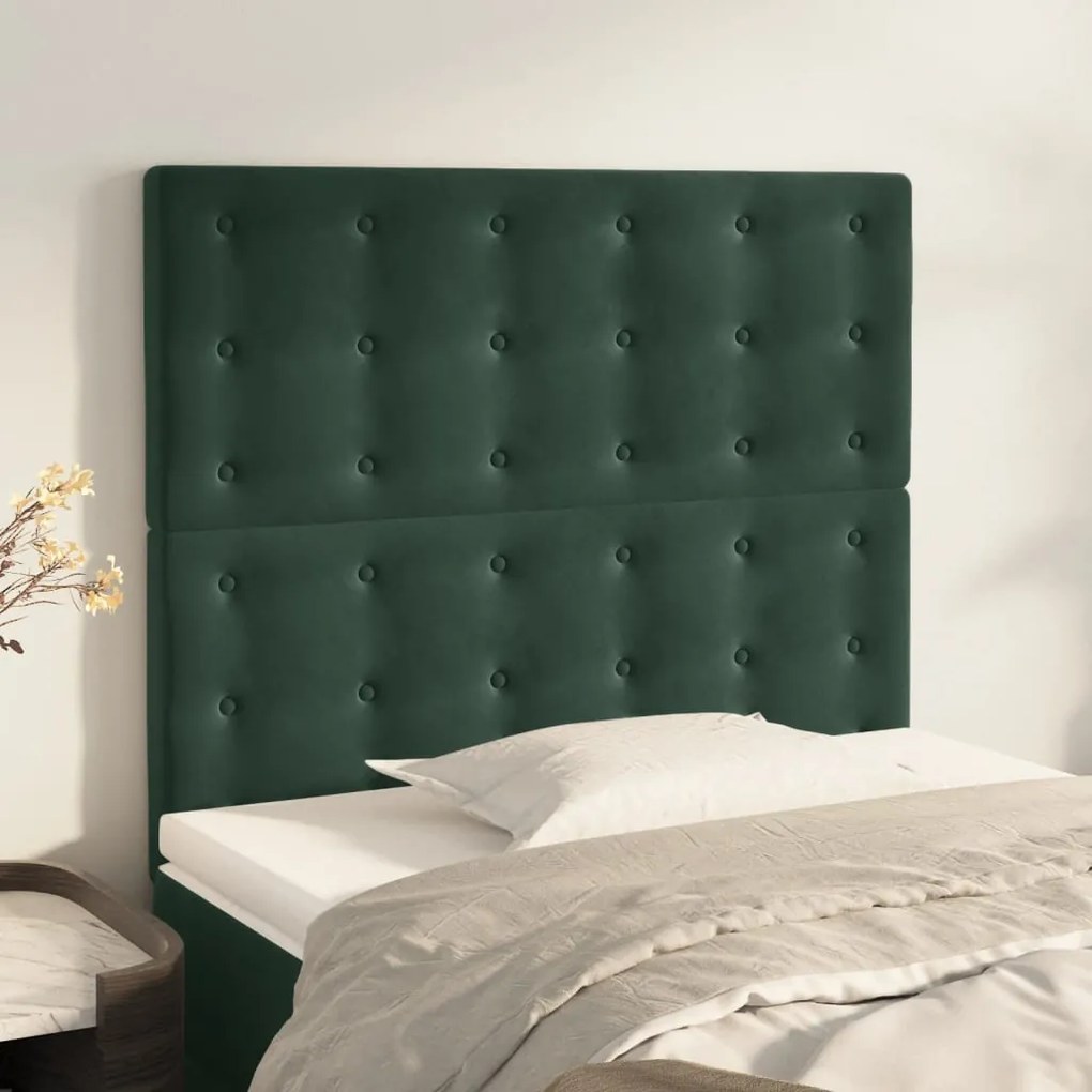 Testiera 2 Pz Verde Scuro 90x5x78/88 Cm İn Velluto /
