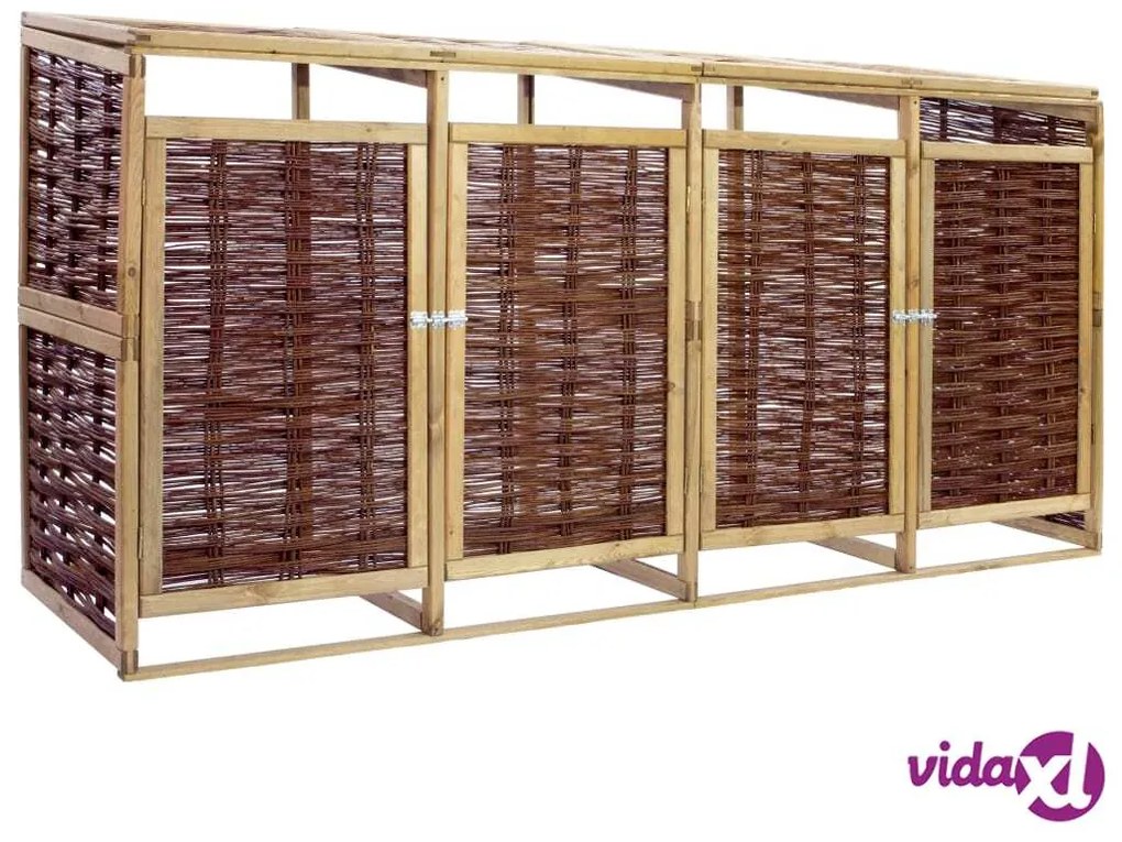 vidaXL Copri Bidone dei Rifiuti Quadruplo in Legno di Pino e Vimini
