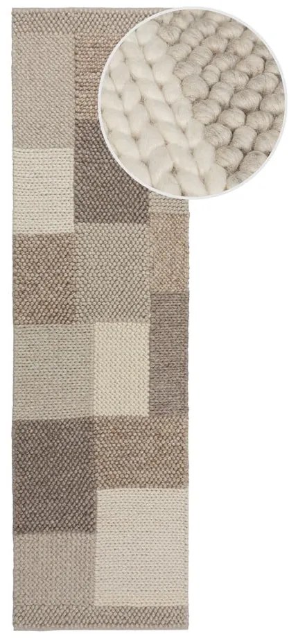 Passatoia beige tessuta a mano in misto lana 60x230 cm Minerals Patchwork - Flair Rugs