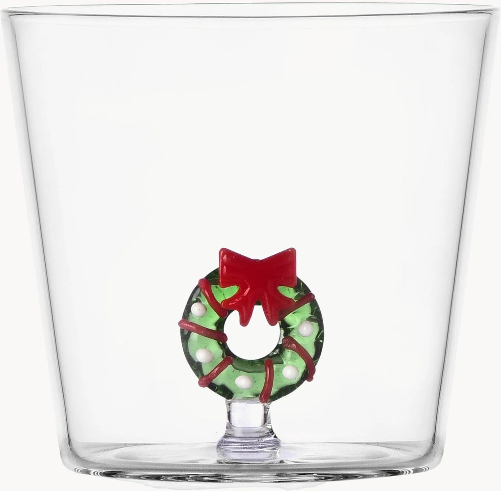 Bicchiere in vetro borosilicato fatto a mano con figura di ghirlanda natalizia Christmas Tales