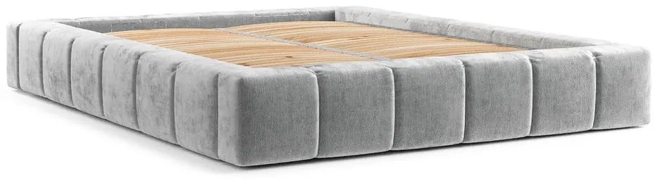 Letto matrimoniale imbottito grigio chiaro con spazio contenitivo e rete 160x200 cm Aruba L - Maison de Rêve