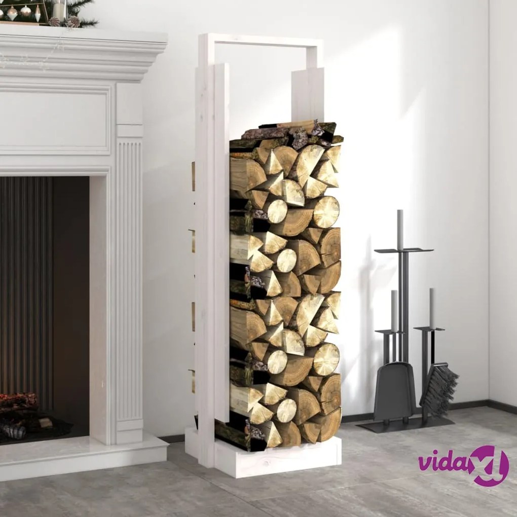 vidaXL Portalegna Bianco 33,5x30x110 cm in Legno Massello di Pino