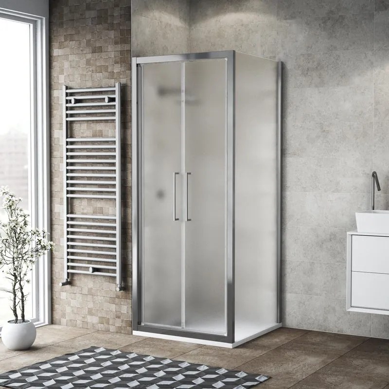 Box doccia con ingresso frontale saloon L 100 x H 195 cm, in vetro smerigliato SP. 6 mm, profilo argento cromato Record
