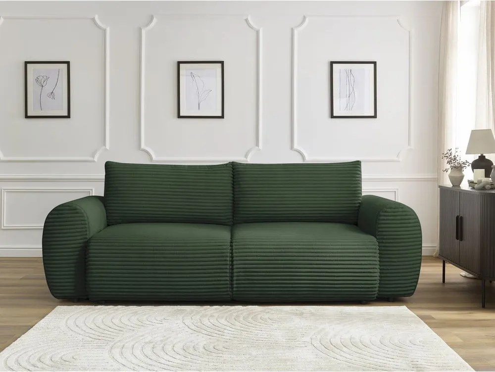 Divano in verde scuro allungabile con rivestimento in velluto a coste 257 cm Lucien – Bobochic Paris