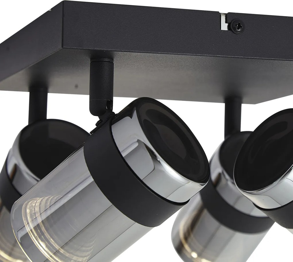 Faretto da soffitto nero con vetro fumé 4 luci ruotabile e inclinabile - Gianni