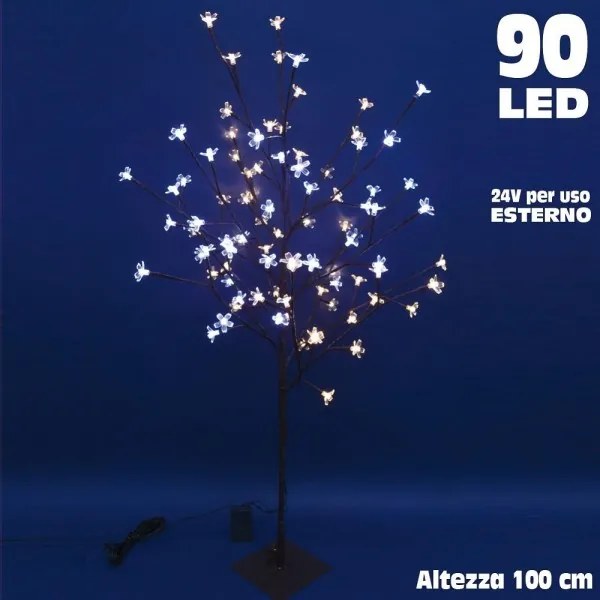 Trade Shop - Albero Di Natale Luminoso Ciliegio Per Esterno 90 Led 100 Cm Bianco Freddo Caldo