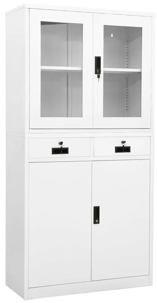 Armadio Per Ufficio Bianco 90x40x180 Cm İn Acciaio E Vetro /