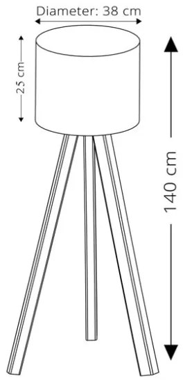 Lampada Treppiede Da Pavimento 38x140 Cm Design Moderno 60W Marrone E Nero