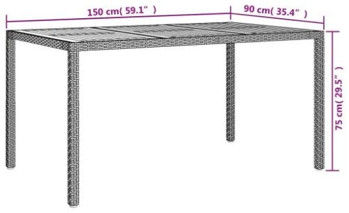 Tavolo da Giardino 150x90x75 cm Polyrattan Legno di Acacia Nero