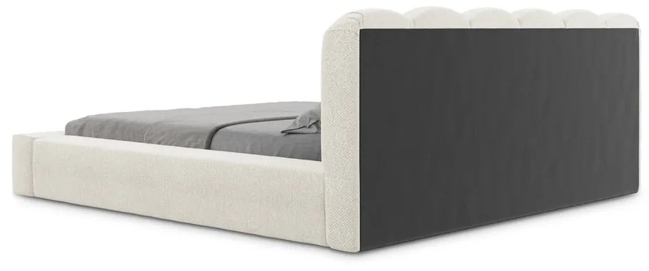 Letto matrimoniale imbottito crema con contenitore con griglia 180x200 cm Mano - Makamii