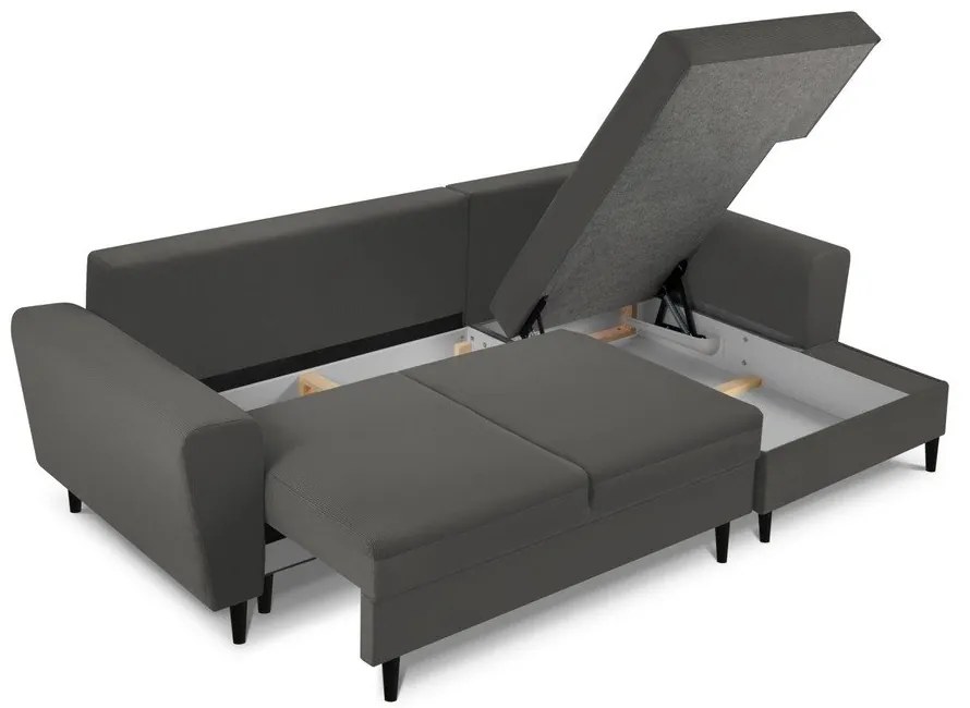 Divano angolare grigio scuro allungabile e con contenitore (con penisola a destra/con chaise lounge) con rivestimento in velluto a coste Kyoto – Cosmopolitan Design