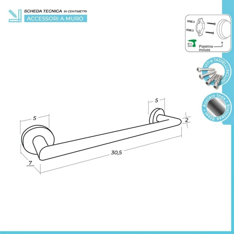 Porta asciugamani a muro 35 cm in acciaio inox satinato Galassia