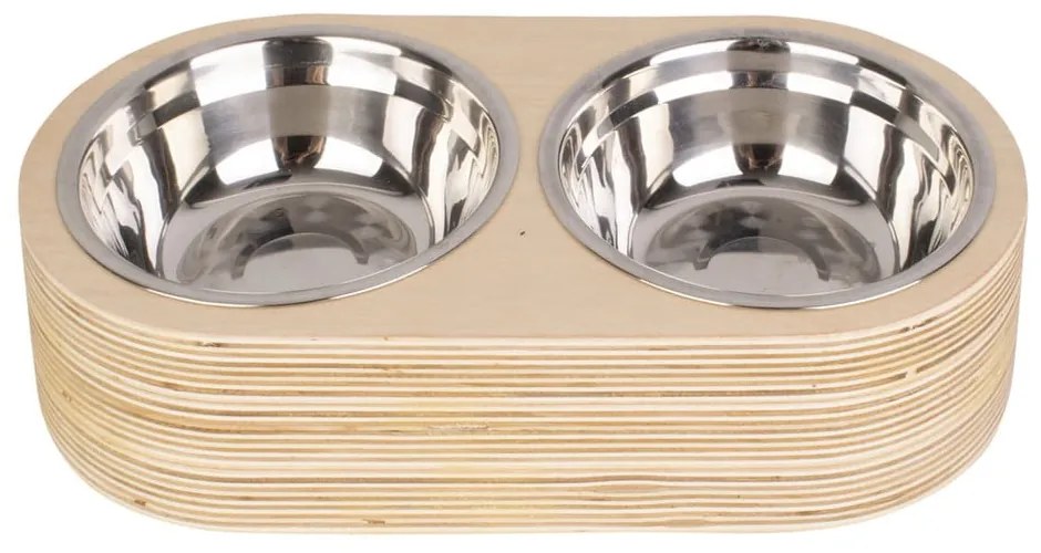 Set di 2 ciotole in metallo con base in legno chiaro Pet, larghezza 18 cm Dinner Time - PT LIVING