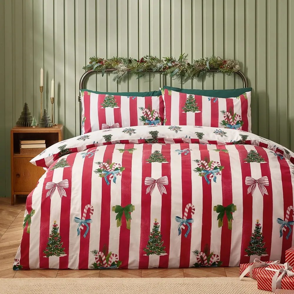 Set copripiumino e federa rosso e bianco per letto matrimoniale 200x200 cm Christmas Stripe – Catherine Lansfield