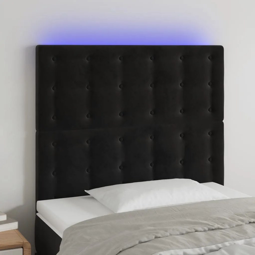 Testiera A Led Nero 90x5x118/128 Cm İn Velluto /
