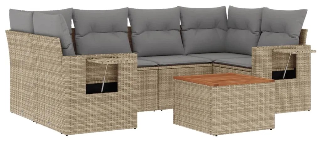 Set divani da giardino 7 pz con cuscini beige in polyrattan