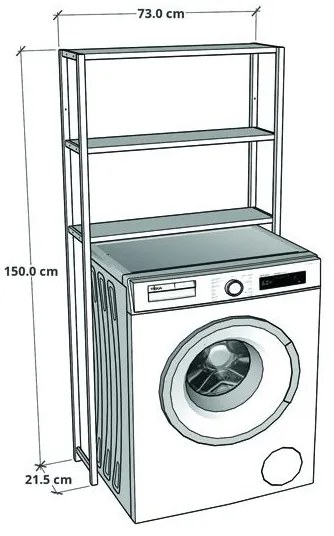 Mobile Coprilavatrice Stile Industrial 70x21x150 Con 3 Ripiani Ida Antracite