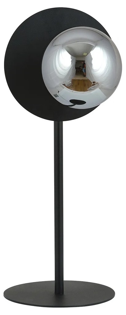 Lampada Da Tavolo Contemporanea Ippolita 1 Luce In Acciaio Nero E Vetro Fumè