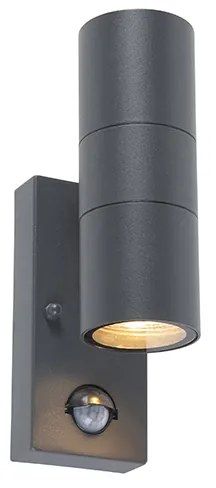 Lampada da parete per esterni antracite con sensore di movimento 2 luci IP44 - Duo