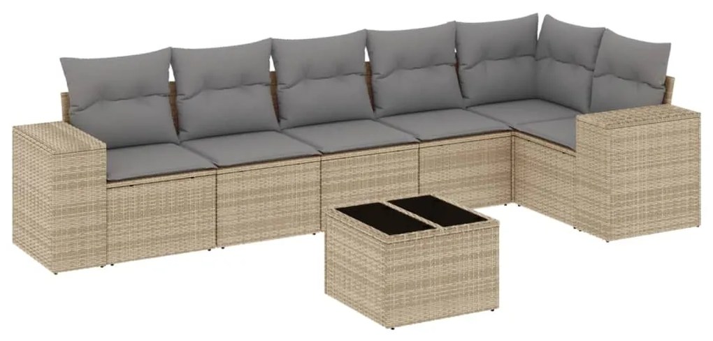 Set Divani da Giardino 7 pz con Cuscini Beige in Polyrattan