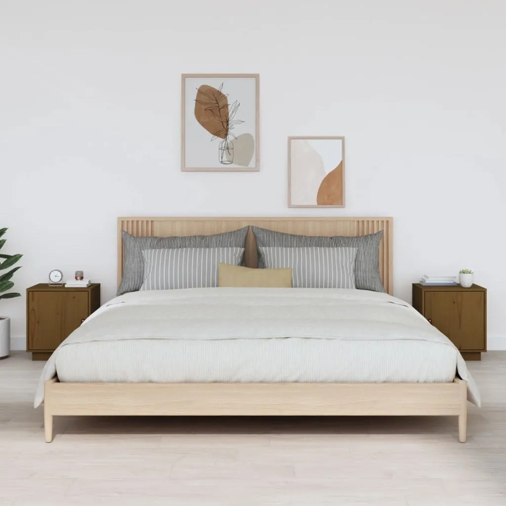 Comodini 2 Pz Ambra 40x34x45 Cm İn Legno Massello Di Pino /