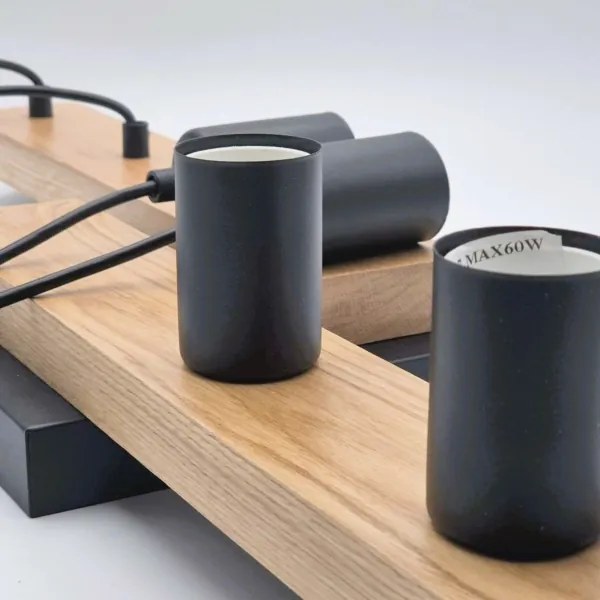 Lampadario a sospensione con filo CORTINA 4xE27/15W/230V nero/quercia