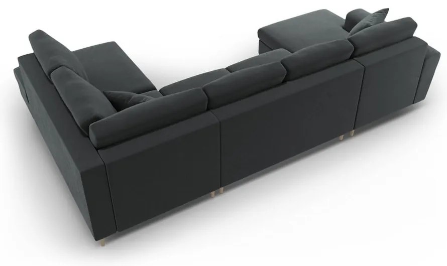 Divano angolare grigio scuro allungabile e con contenitore (con penisola a destra/a U) con rivestimento in velluto Kyoto – Cosmopolitan Design