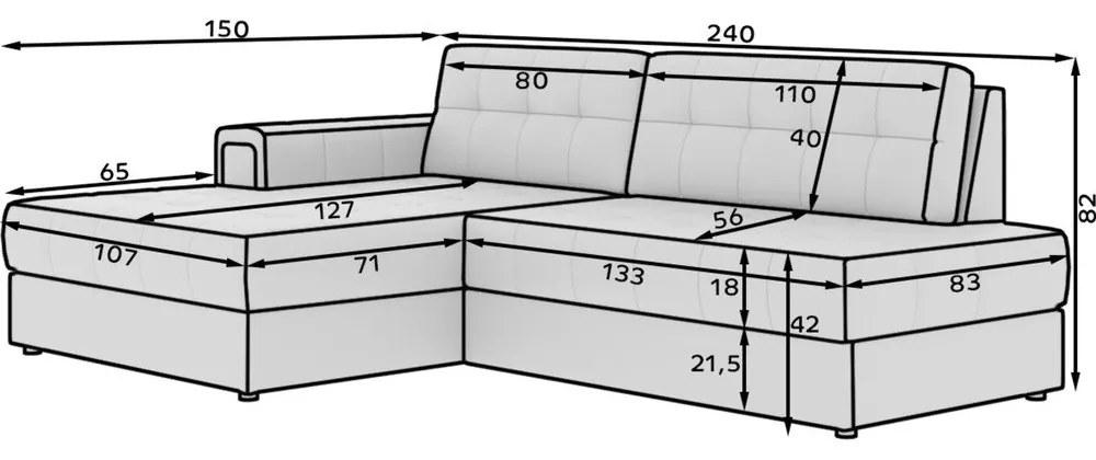 Divano angolare grigio allungabile (con penisola a sinistra/con chaise lounge) con rivestimento in velluto Blezalt – ELTAP