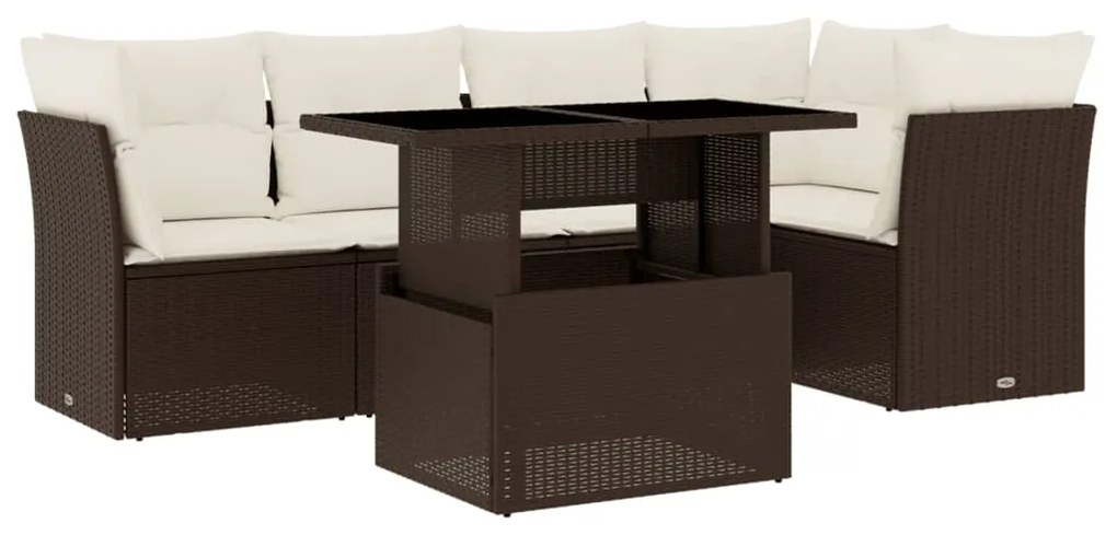 Set divano da giardino 6 pz con cuscini marrone in polyrattan