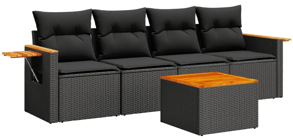 Set Divani da Giardino 5 pz con Cuscini in Polyrattan Nero