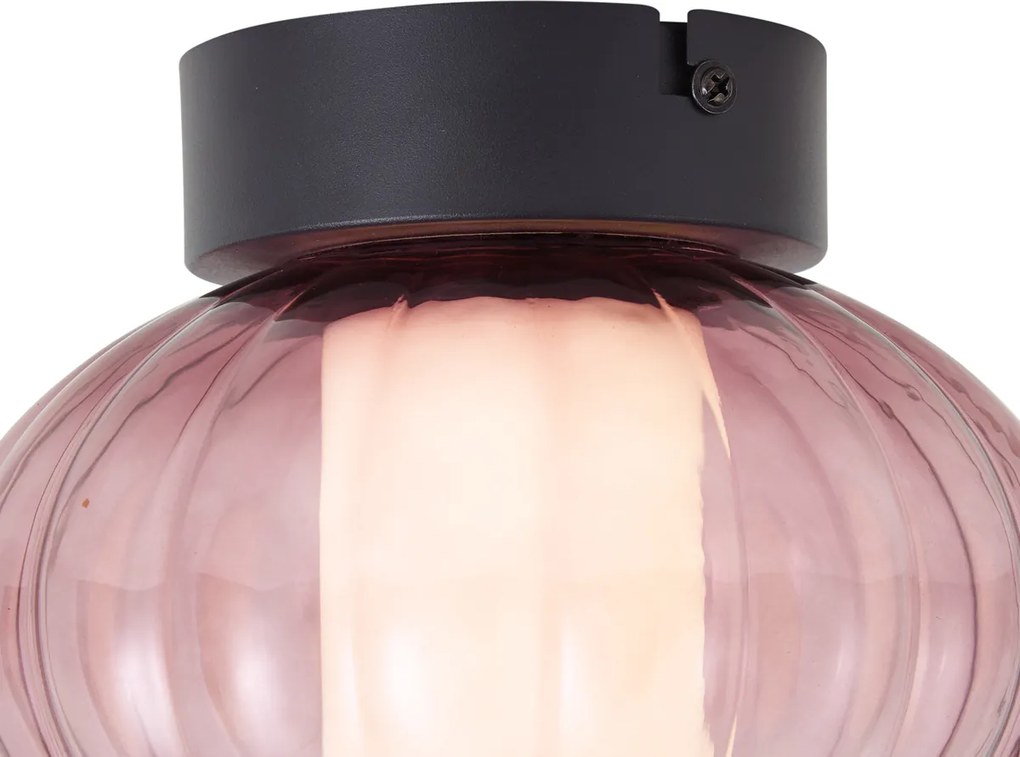 Plafoniera di design nera 18cm con vetro viola incl. LED dimmerabile a 3 fasi - Margherite