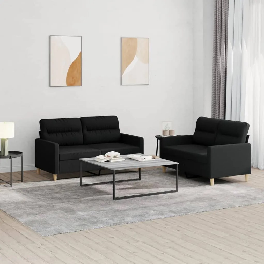 Set Di Divani 2 Pz Con Cuscini Nero İn Tessuto /