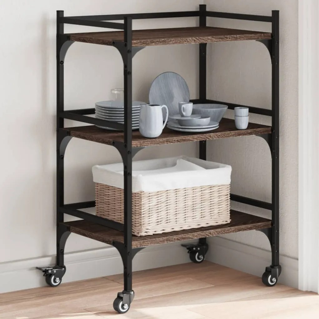 Carrello cucina rovere marrone 50x35x75,5 cm legno multistrato