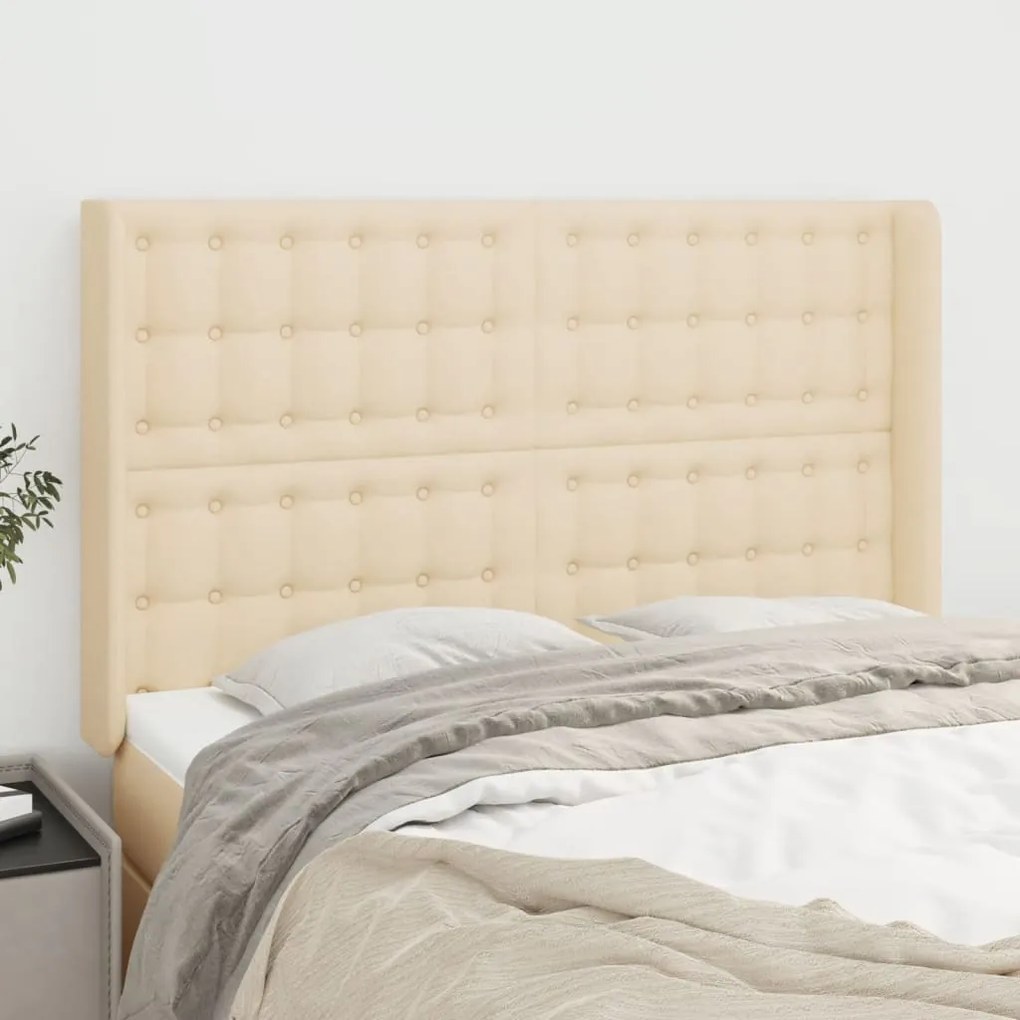 Testiera Ad Orecchio Crema 147x16x118/128 Cm İn Tessuto /