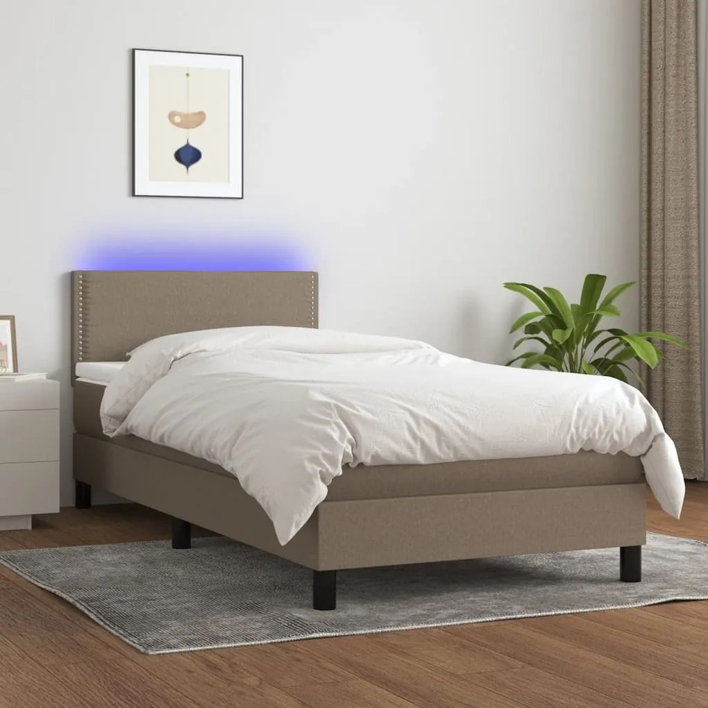 Letto a molle con materasso e led tortora 80x200 cm in tessuto