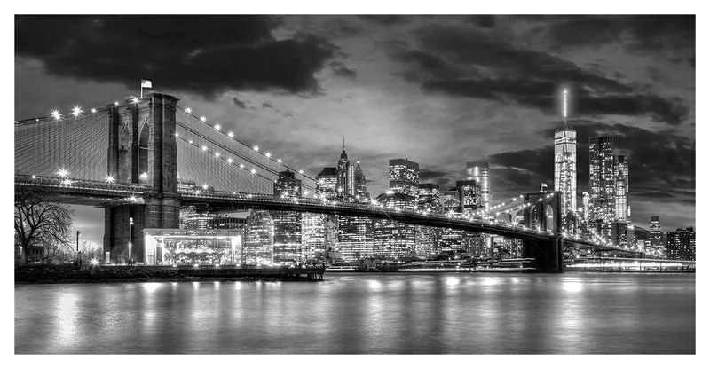 Stampa su tela Brooklyn by night b&w, seppia 140 x 70 cm