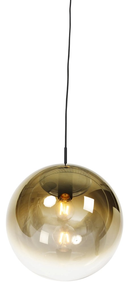 Lampada a sospensione Art Déco nera con vetro dorato 33 cm - Pallon