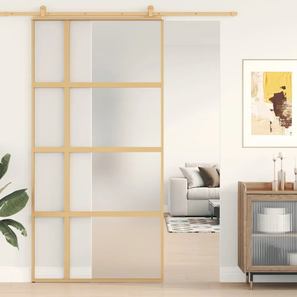 Porta Scorrevole Oro 102,5x205 Vetro Smerigliato Esg Alluminio /