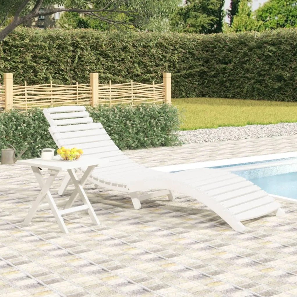 Lettino Prendisole Bianco 184x55x64 Cm Legno Massello Di Acacia /