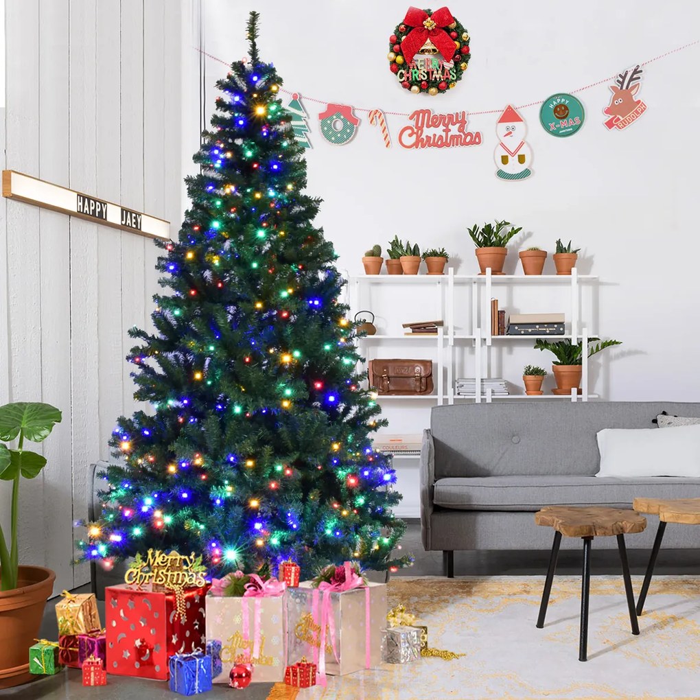 Costway Albero di natale artificiale in PVC con 1570 rami 500 LED supporto in metallo, Albero natalizio 210cm