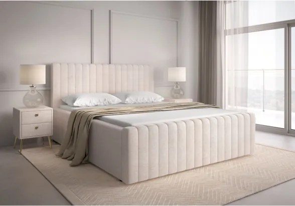 Letto Matrimoniale 160x200 Cm Contenitore Con Rete Imbottito Batina Beige