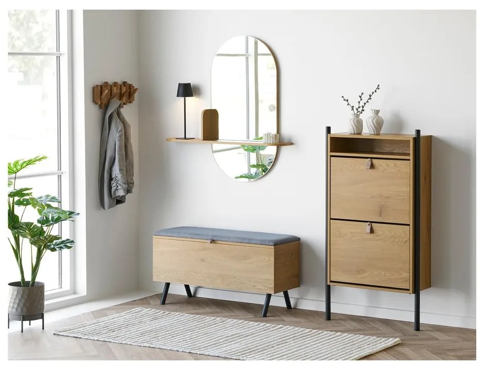 Scarpiera di colore naturale con effetto rovere con ante ribaltabili 62x118x26 cm Barco – House Nordic