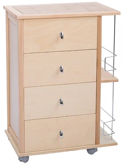 Carrello da cucina POKER con cassetti e portabottiglie Naturale